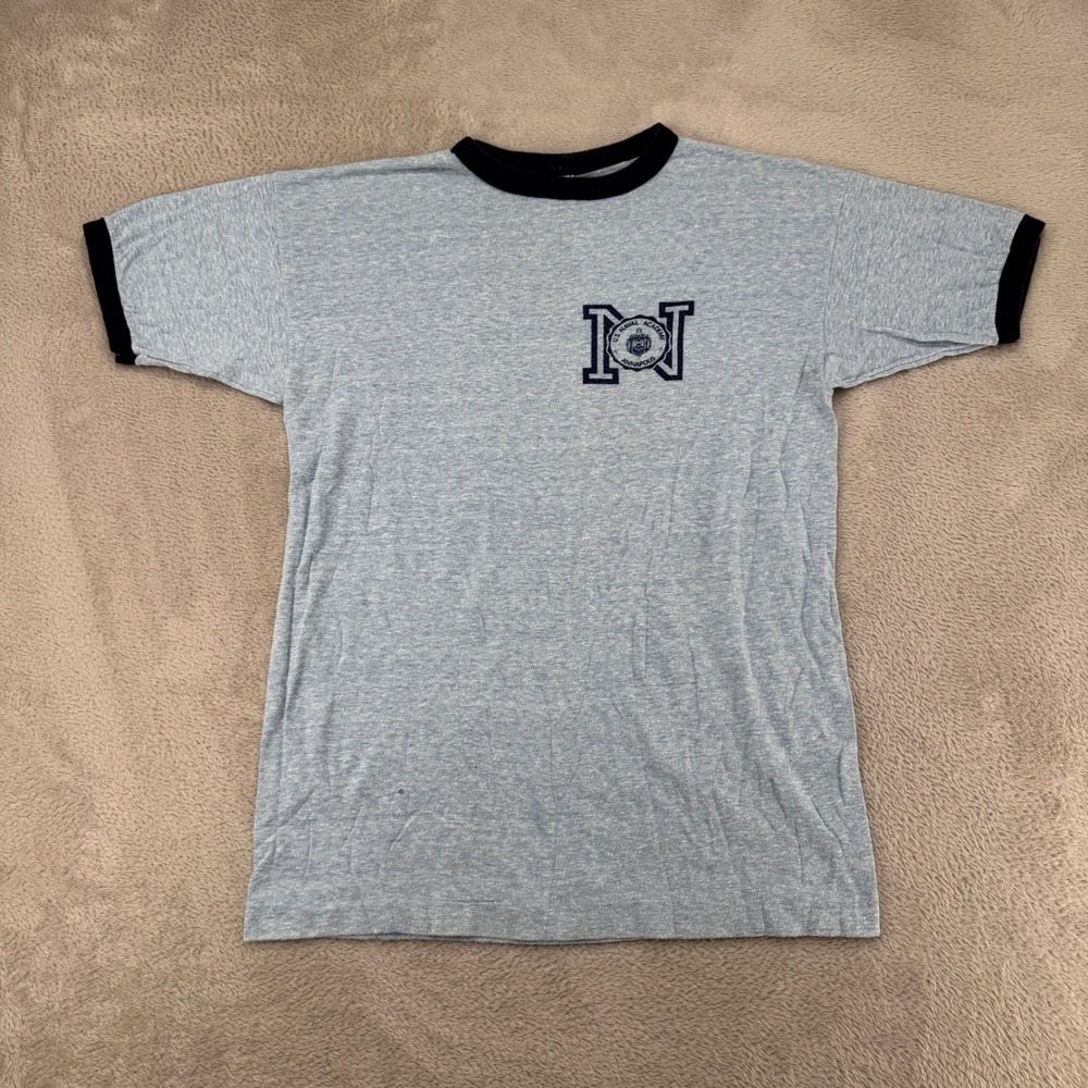 Vintage Champion Mens US Naval Academy Ringer T Shirt Large Blue Preowned USA